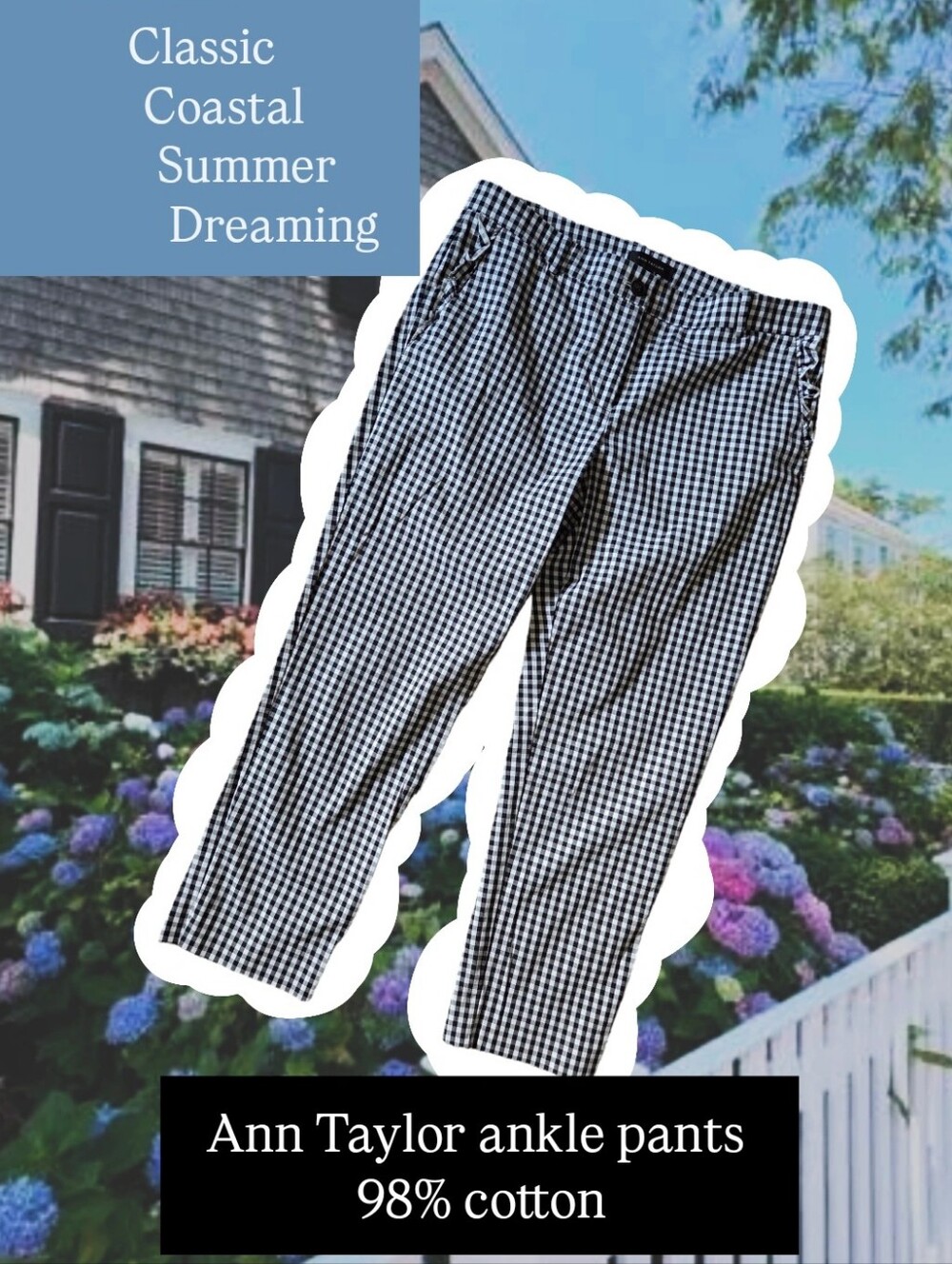 NWOT Ann Taylor Black White Gingham Ruffle Pocket Ankle Pants - Size8 (Fits 10)